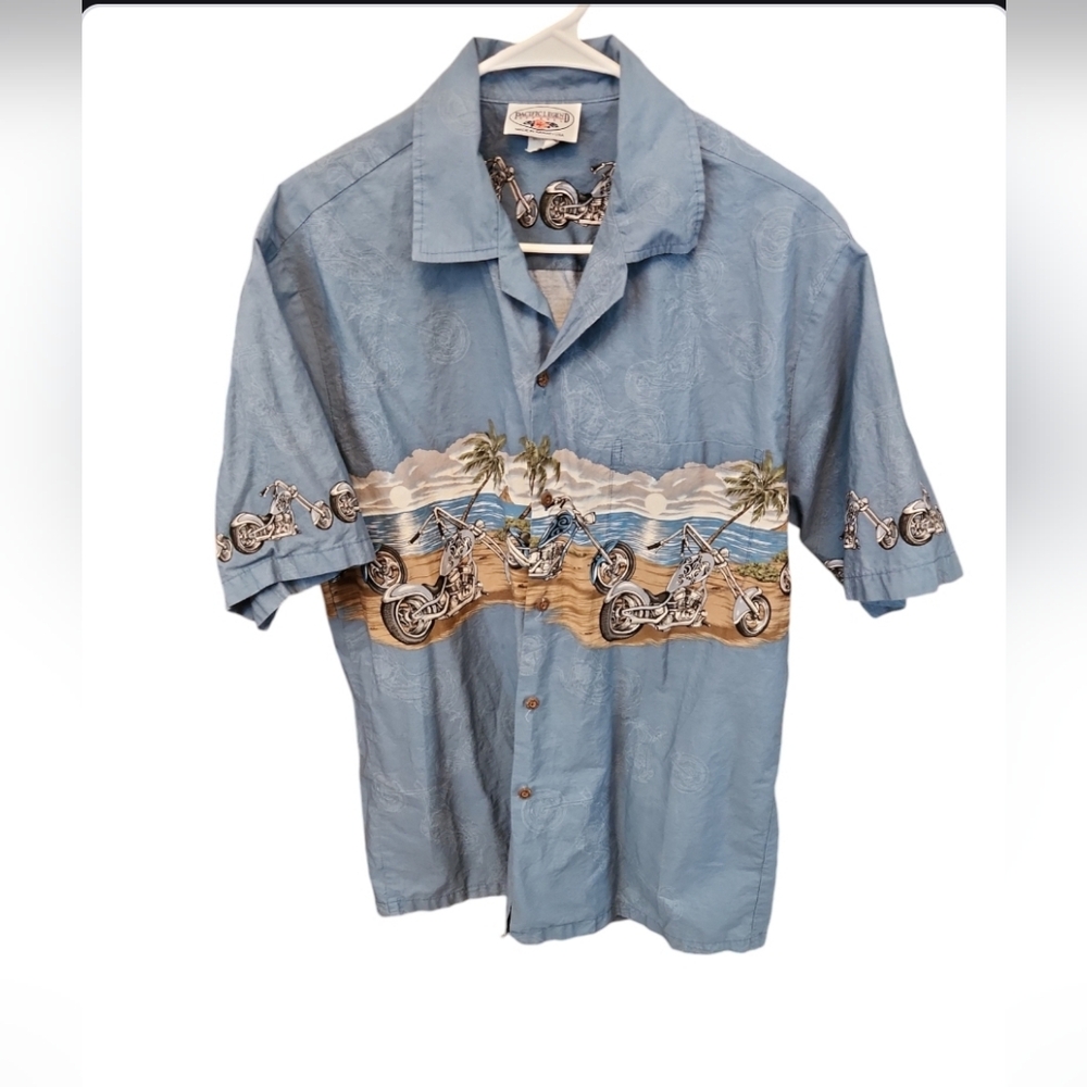 Men's Pacific Legend Motorcycle Chopper Hawaiian Short Sleeve Top Sz L